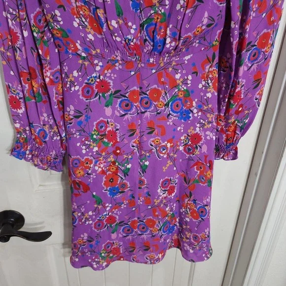 Saloni Womens Dress Eve Mini Button Lilac Pimpernel Purple Floral Prairie Size 2 - Picture 7 of 16
